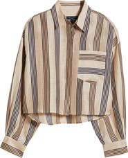 rag & bone Beatrice Stripe Linen & Silk Crop Button-Up Shirt