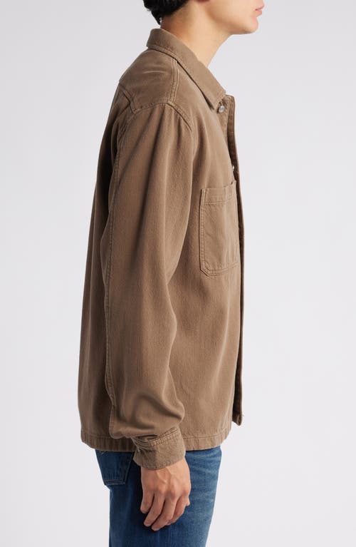 Frame Textured Terry Double Pocket Overshirt In Brown