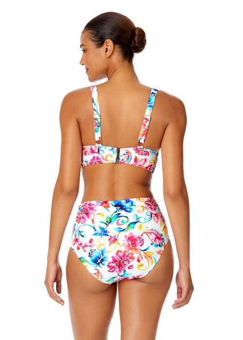 Anne Cole Watercolor Paisley Soft Band Shirred Bralette Bikini Top In Watercolor Paisley