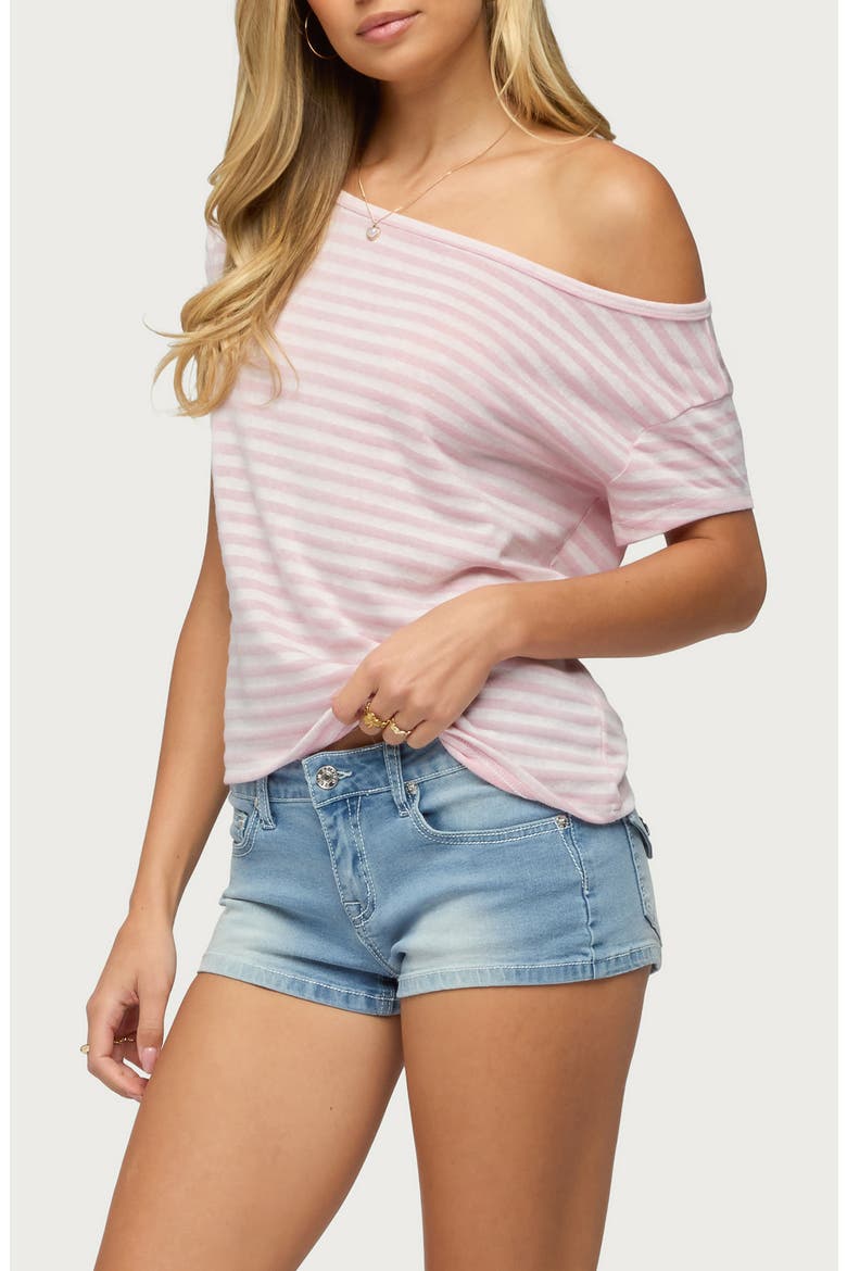 Chanelle Stripe One-Shoulder Top, Alternate, color, PINK