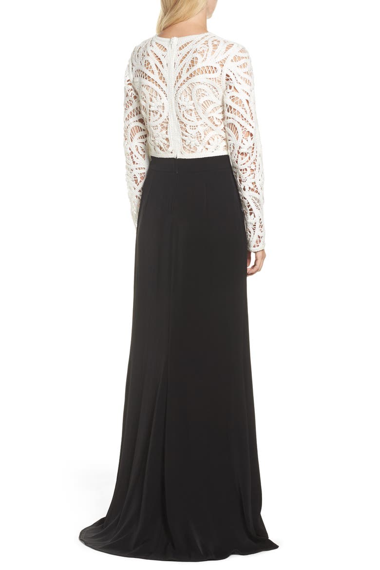 Crochet Lace & Crepe Gown, Alternate, color, IVORY/ BLACK