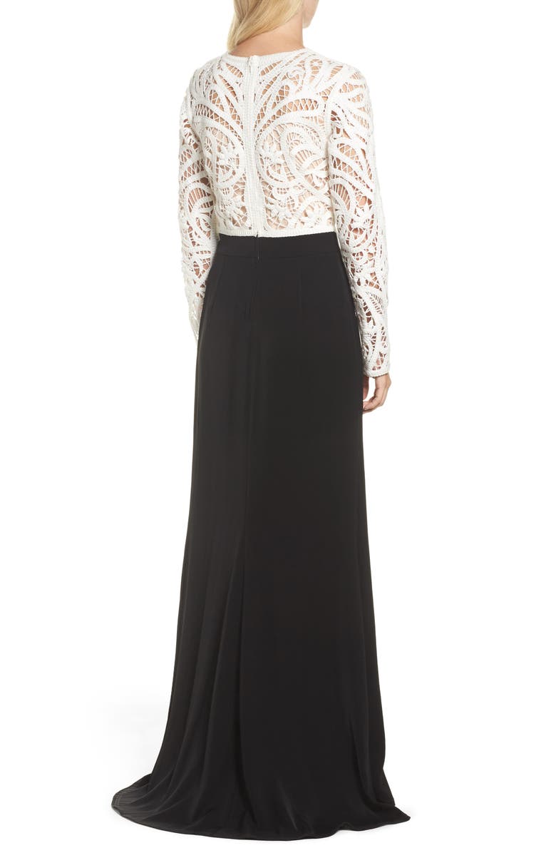 Tadashi Shoji Crochet Lace & Crepe Gown, Alternate, color, 