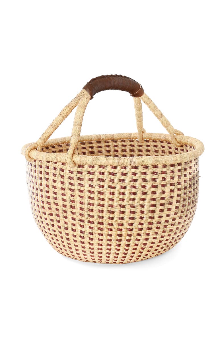 African Modern Chestnut and Natural Checked Bolga Basket, Main, color, Chestnut