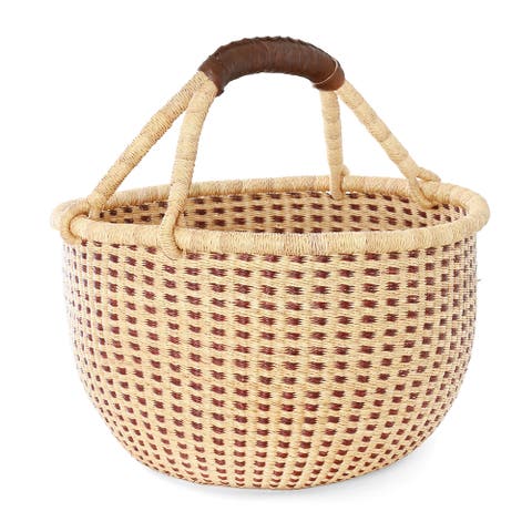 Chestnut and Natural Checked Bolga Basket