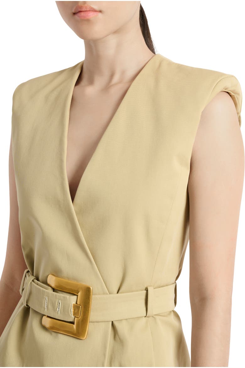 Short belted gabardine dress, Alternate, color, beige