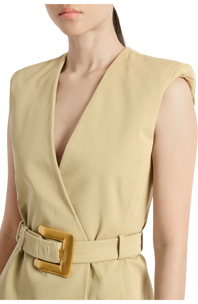 Balmain Short belted gabardine dress, Alternate, color, Beige
