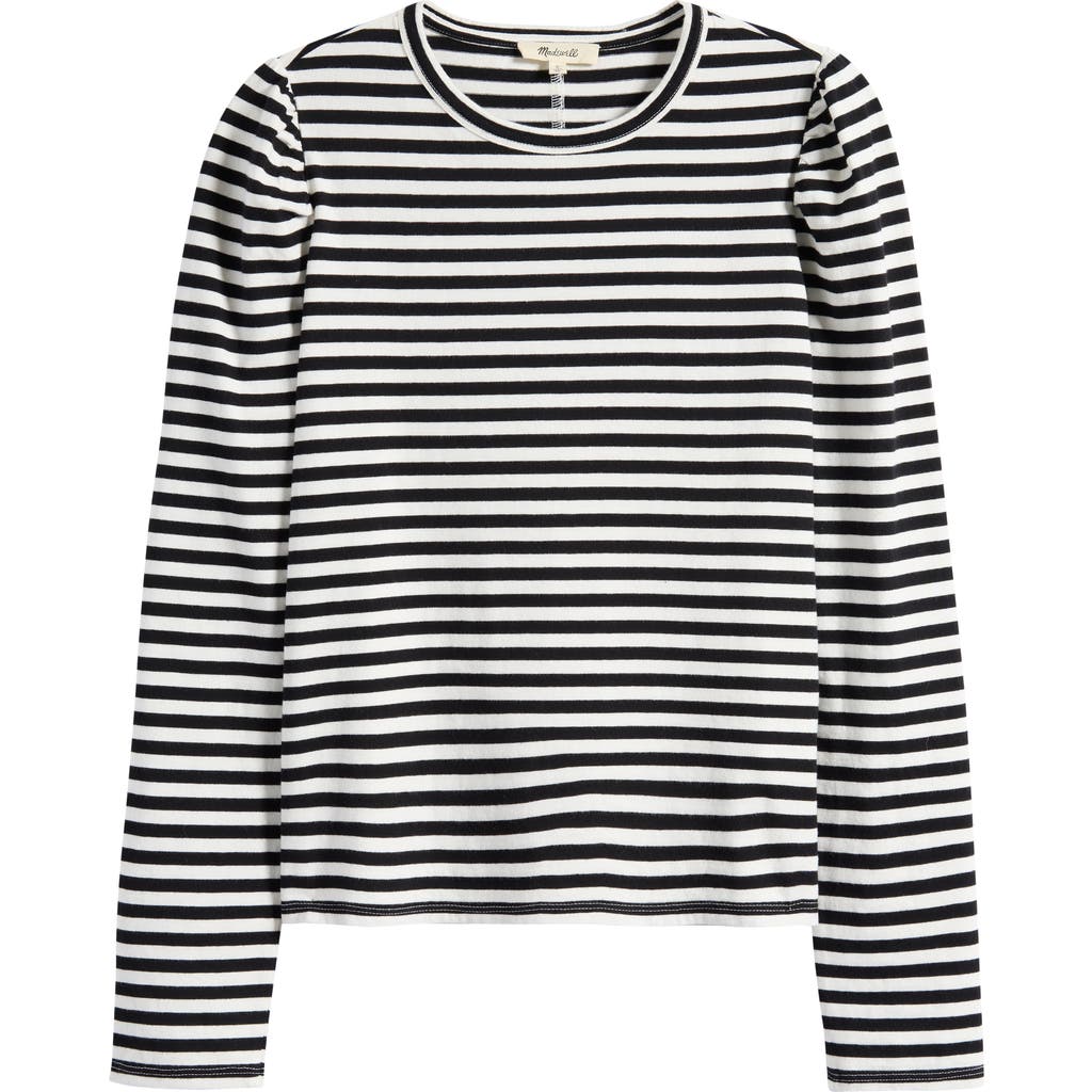 Madewell Easy Puff Long Sleeve Stripe Top In Black