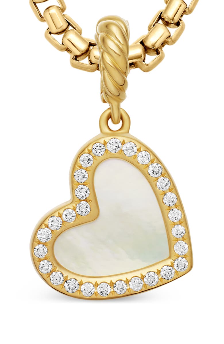 David Yurman Elements Mother of Pearl Heart Amulet in 18K Yellow Gold with Diamonds, Alternate, color, 