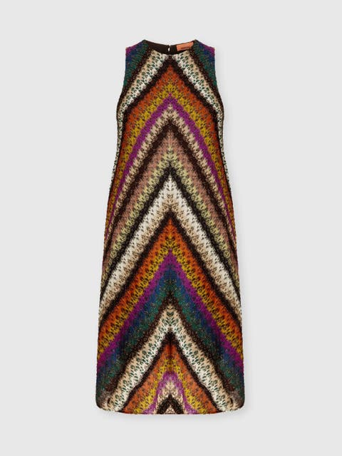 Crew Neck Mini Dress In Perforated Tulle Lace