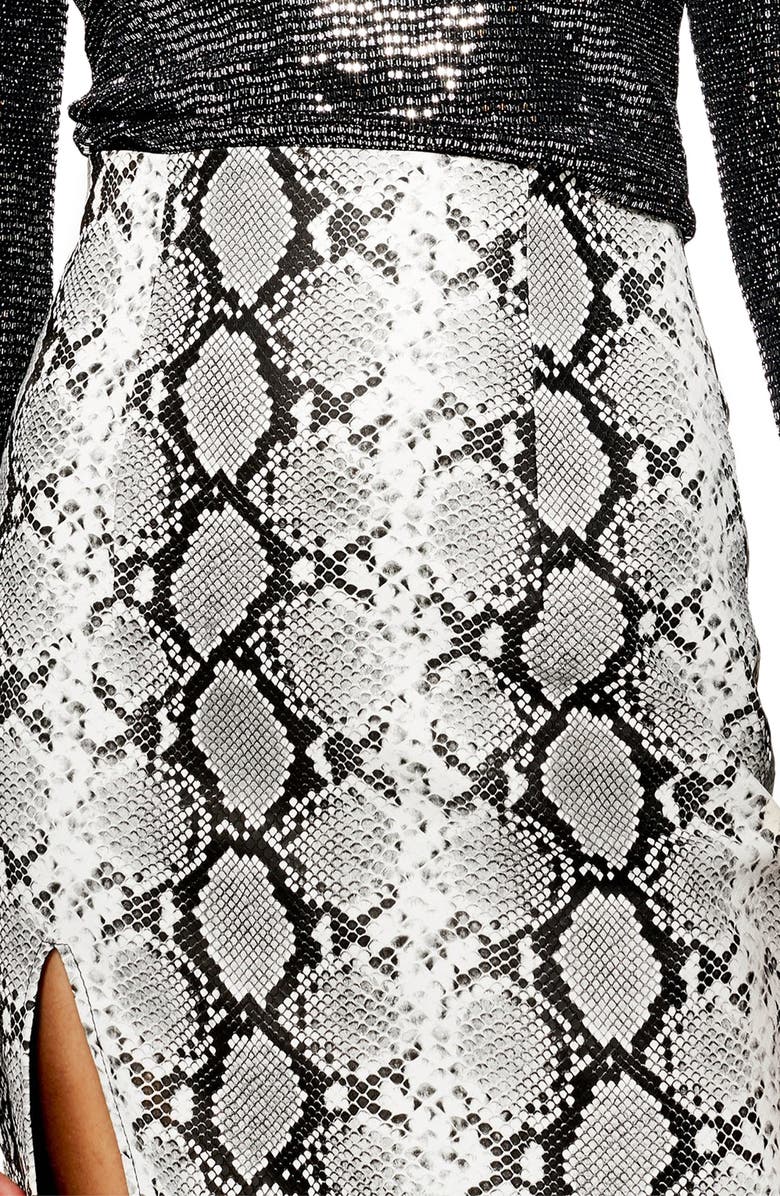 Topshop Snake Print Faux Leather Midi Skirt, Alternate, color, 