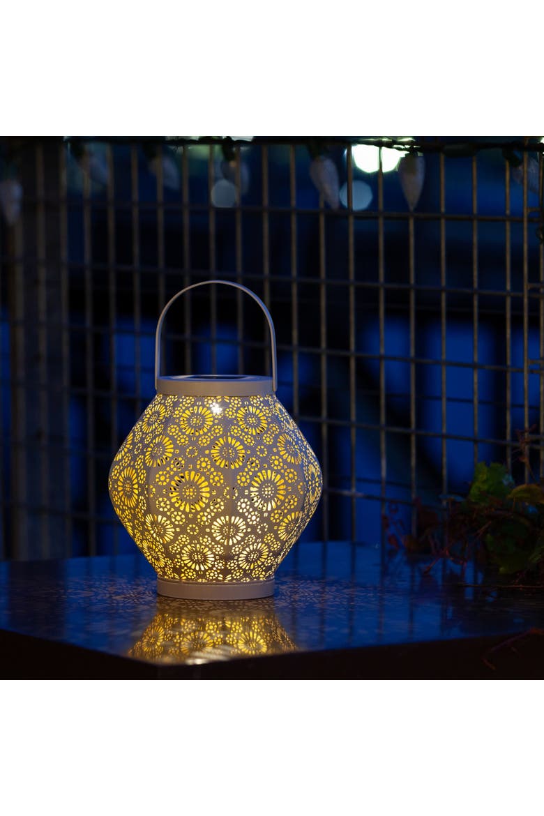 Daisy Punched Metal Solar Lantern, Alternate, color, White