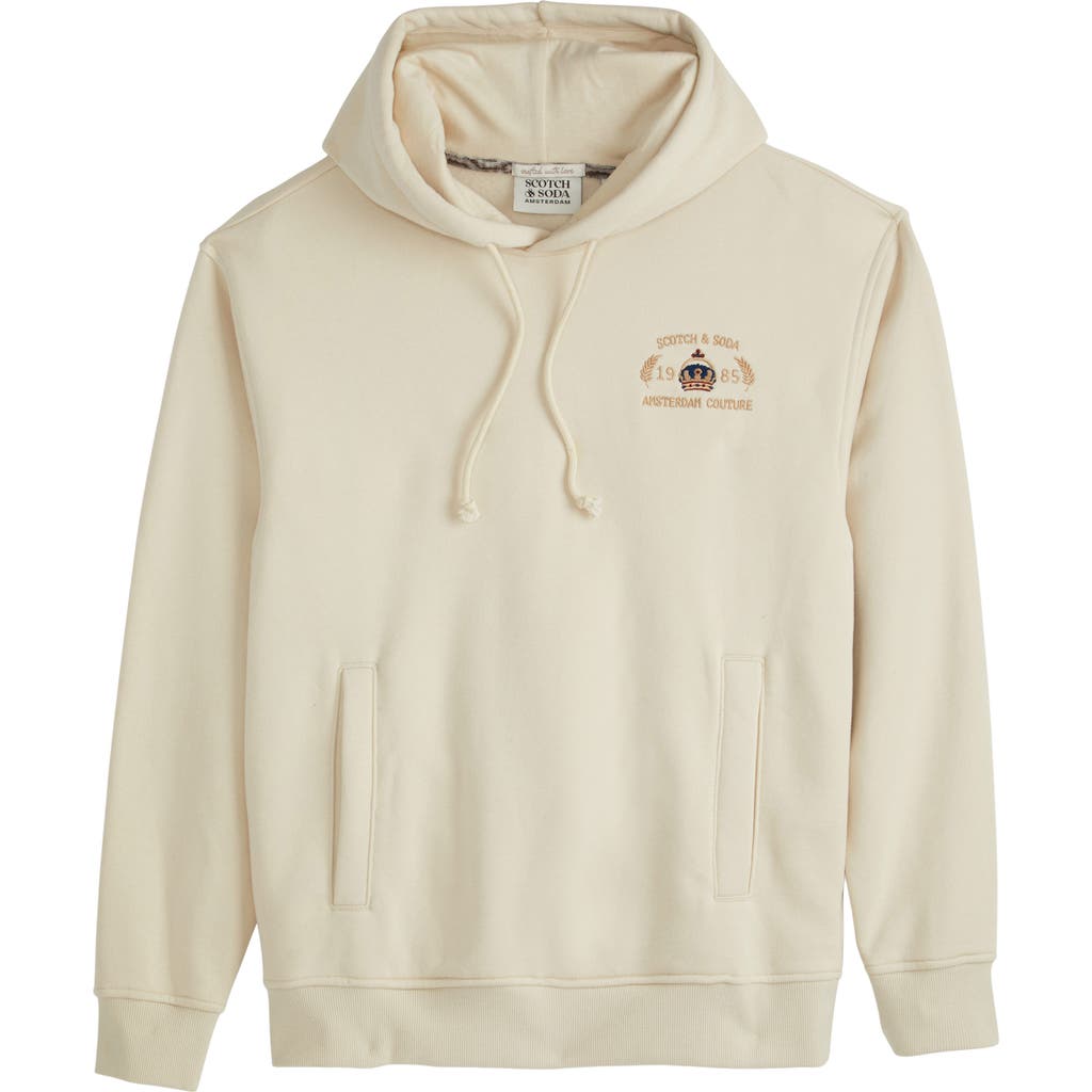Scotch & Soda Logo Fleece Hoodie In Neutral