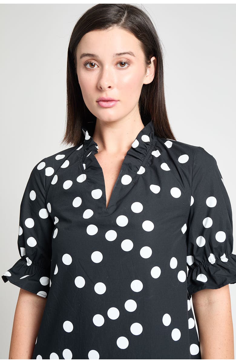 Ming Wang Modern Fit Ruffle Detail Cotton Poplin Shift Dress, Alternate, color, Black/White