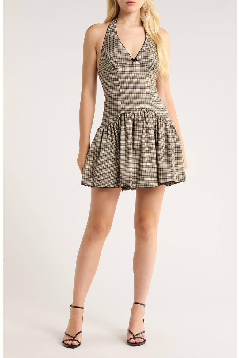 Ollie Sleeveless Halter Minidress, Main, color, BEIGE/CHARCOAL