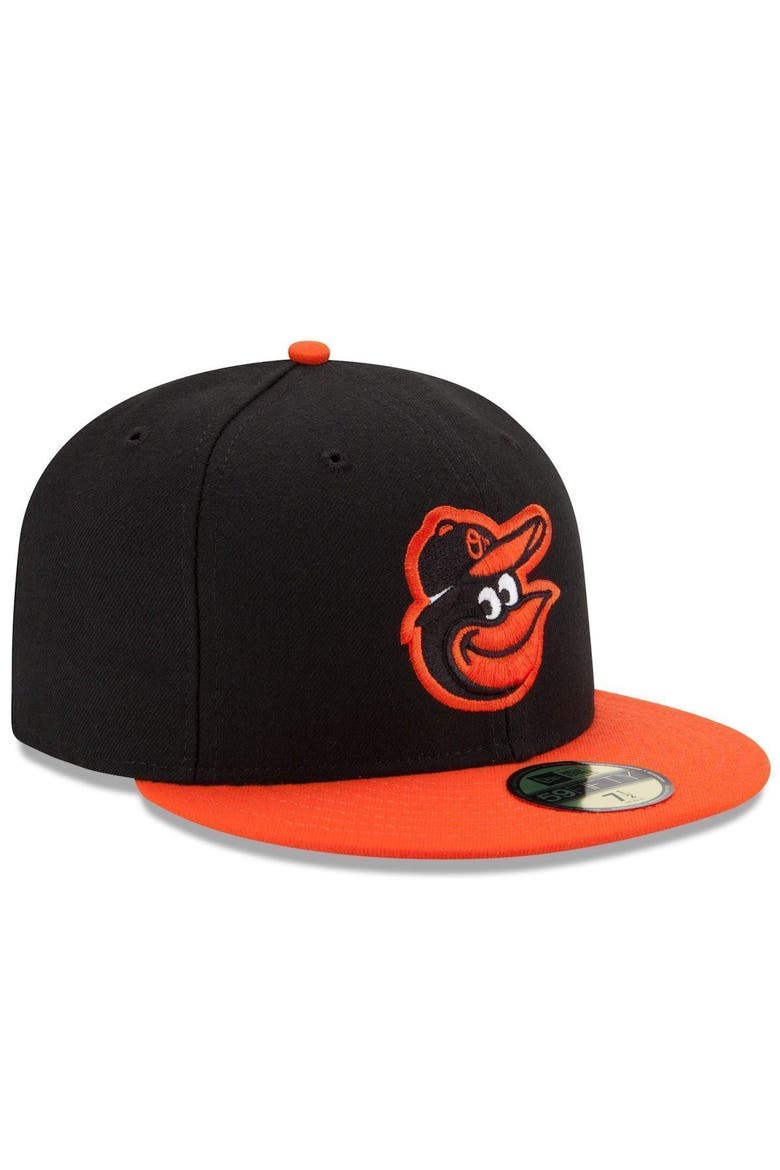 Men's New Era Black/Orange Baltimore Orioles Road Authentic Collection On-Field 59FIFTY Fitted Hat, Alternate, color, BLACK