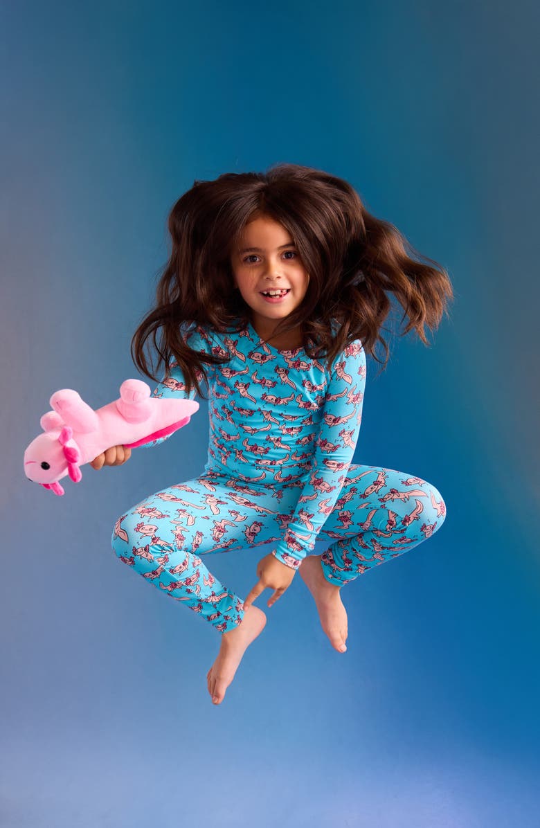 MeUndies Kids' Print Fitted Two-Piece Pajamas, Alternate, color, Axolotl Splash