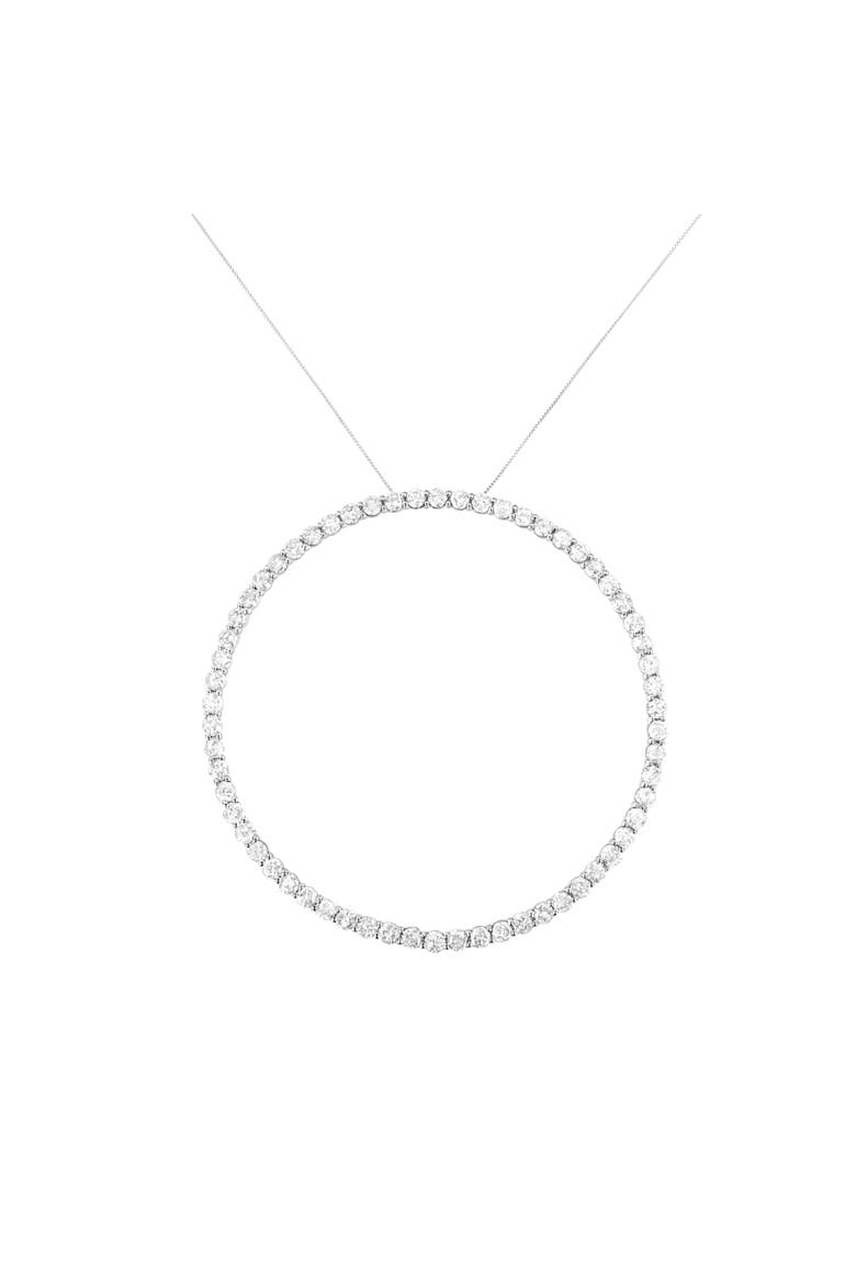 Silver 5.0 Cttw Prong Set Round-cut Diamond Open Circle Hoop Pendant Necklace, Main, color, White