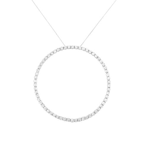 Silver 5.0 Cttw Prong Set Round-cut Diamond Open Circle Hoop Pendant Necklace