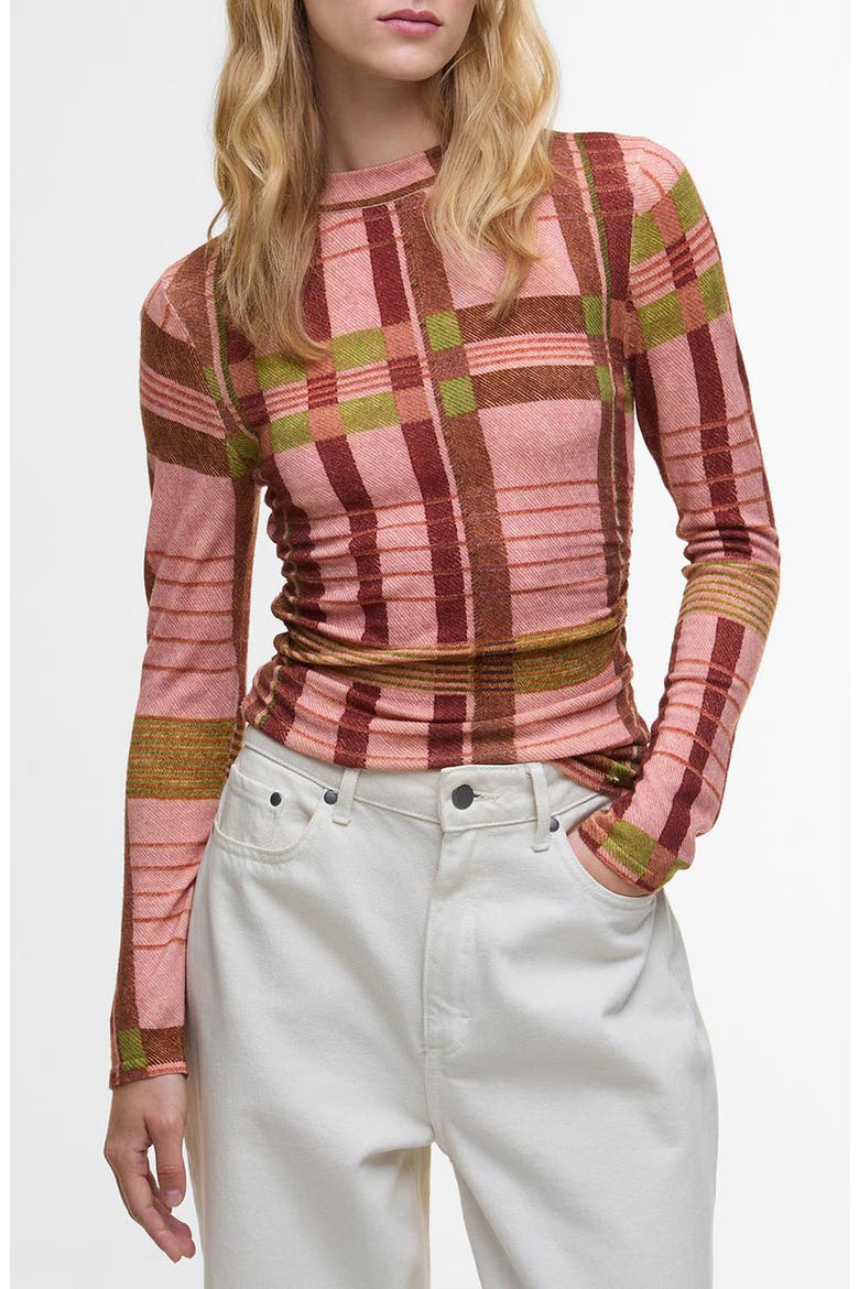 x Farm Rio Thalita Abstract Tartan Knit Top, Main, color, PINK TARTAN