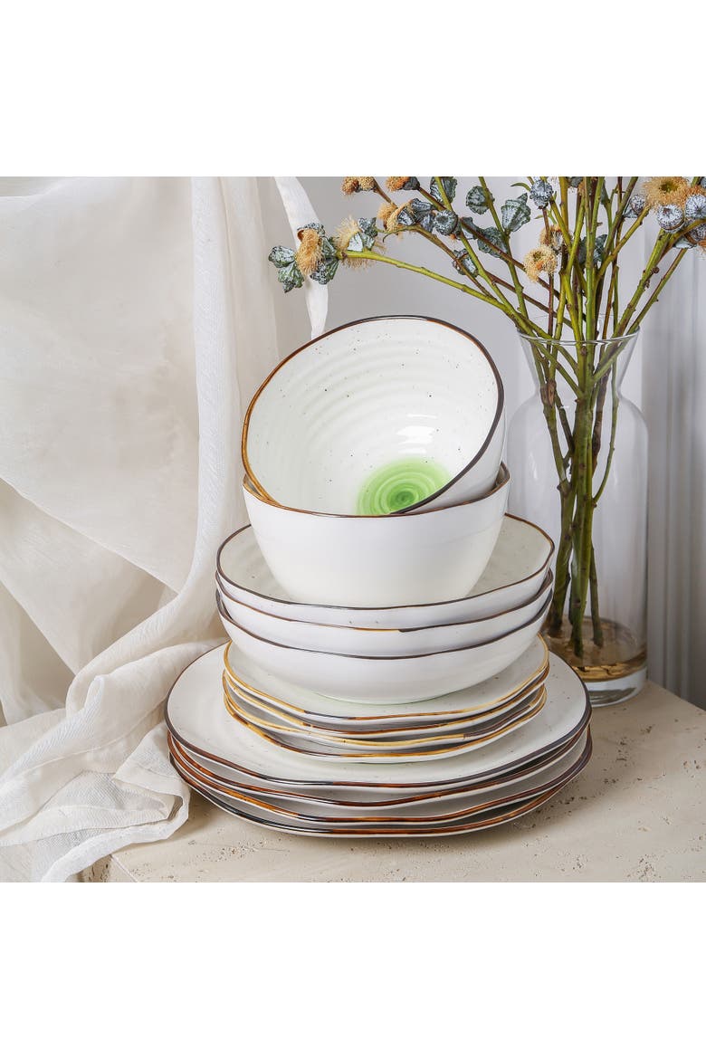 Luma Porcelain 16-Piece Dinnerware Set, Alternate, color, Green