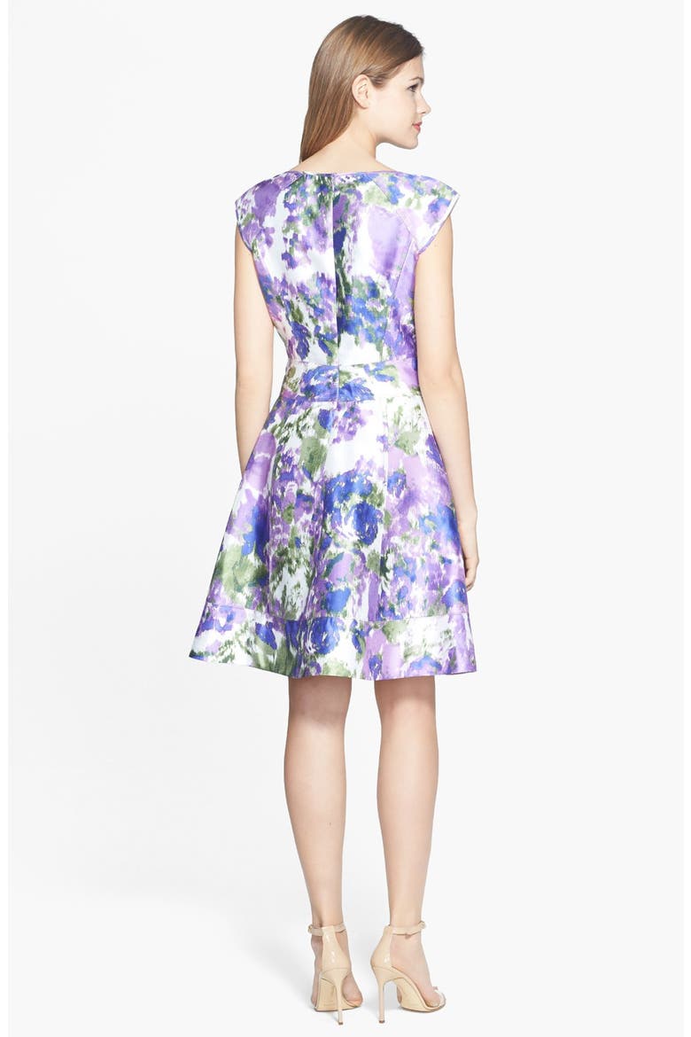 Print Taffeta Fit & Flare Dress, Alternate, color, SOFT WHITE/ PURPLE