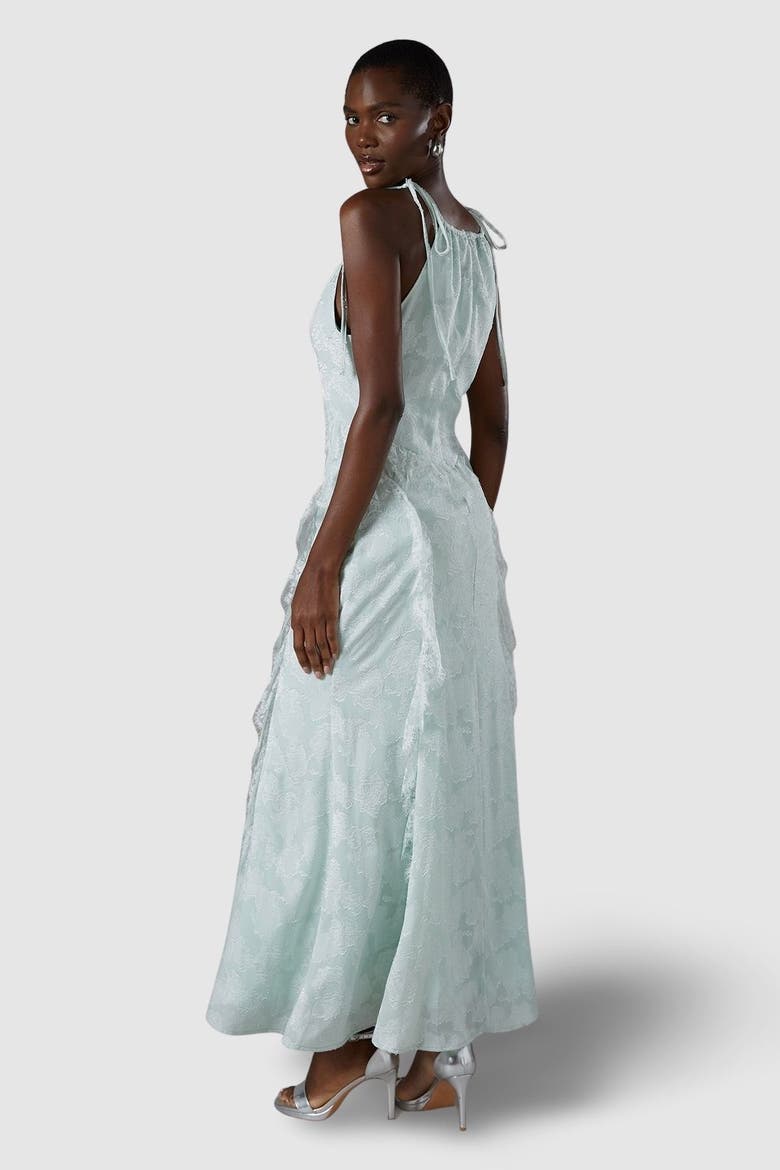 Jacquard Halter Neck Frill Maxi Dress, Alternate, color, Mint