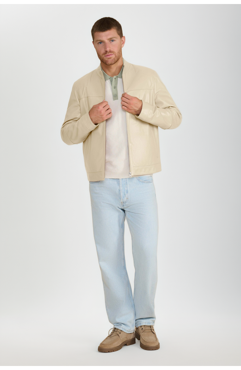 Furniq UK Otis Racer Leather Jacket, Alternate, color, Black