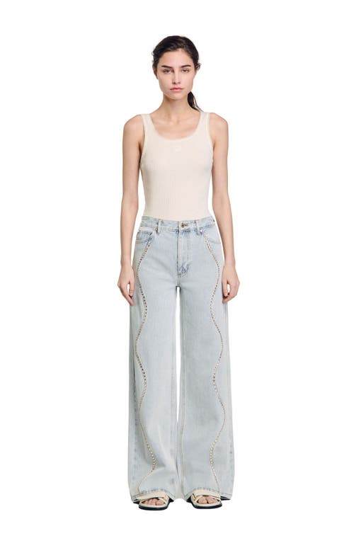Sandro Jeans With Rhinestone Stripes In Light Bu Jean