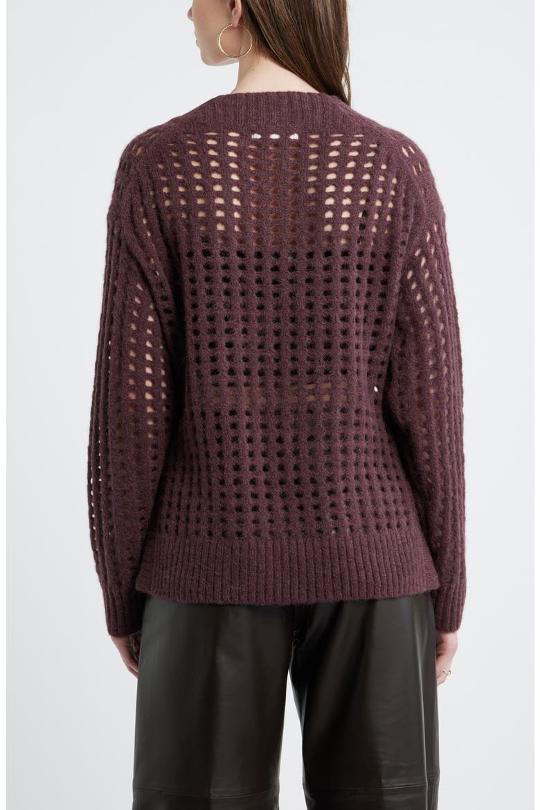 Mesh Stitch V-Neck Sweater, Alternate, color, BURGUNDY FUDGE
