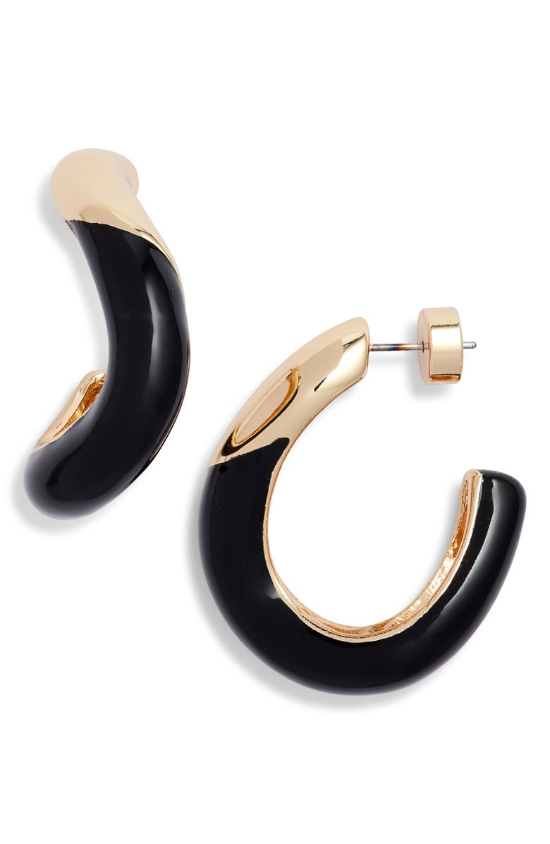 Nordstrom Enamel Sculpted Hoop Earrings, Main, color, Black- Gold