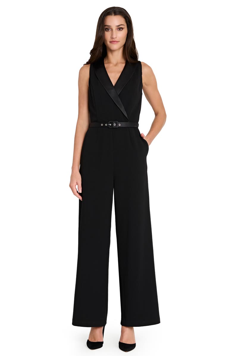 Tahari ASL Sleeveless Tuxedo Jumpsuit, Alternate, color, Black