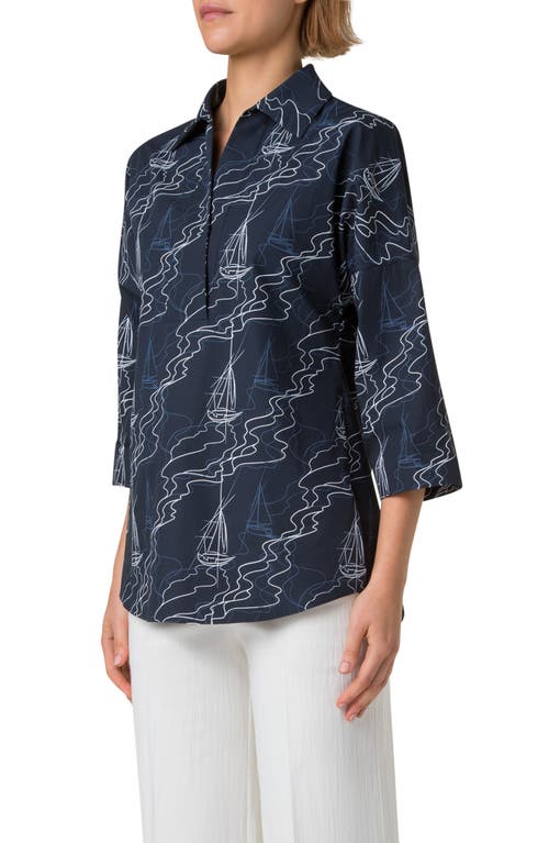 Shop Akris Punto Sailboat Print Poplin Tunic In Navy-cream