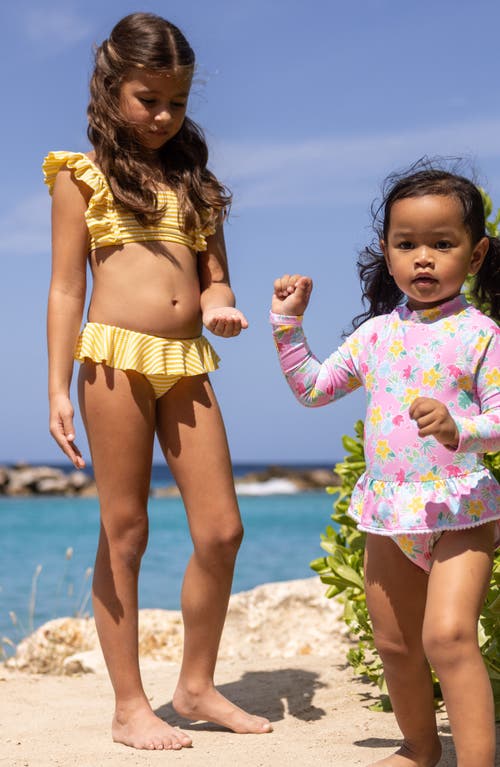 Snapper Rock Kids' Sunshine Stripe Frill Upf 50+ Two-piece Bathing Suit In Yellow