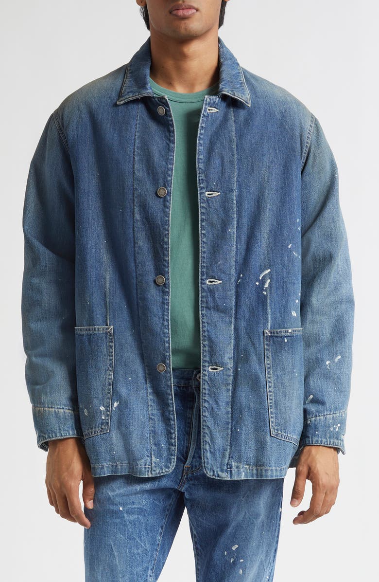 VISVIM Distressed Denim Down Chore Jacket, Main, color, Indigo