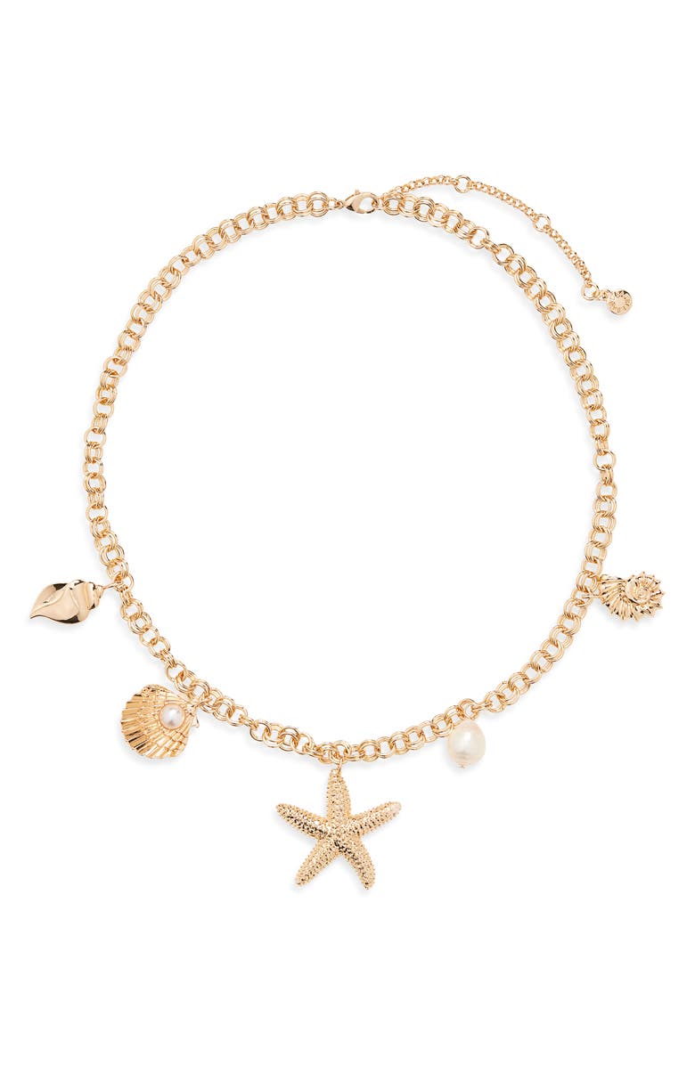 BaubleBar Mariam Charm Necklace, Main, color, Gold