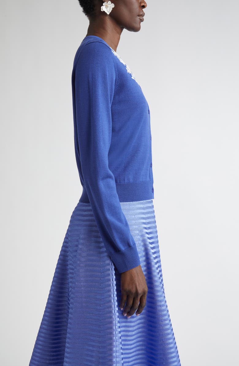 Carolina Herrera Floral Embroidered Silk & Cotton Cardigan, Alternate, color, Nautilus Multi