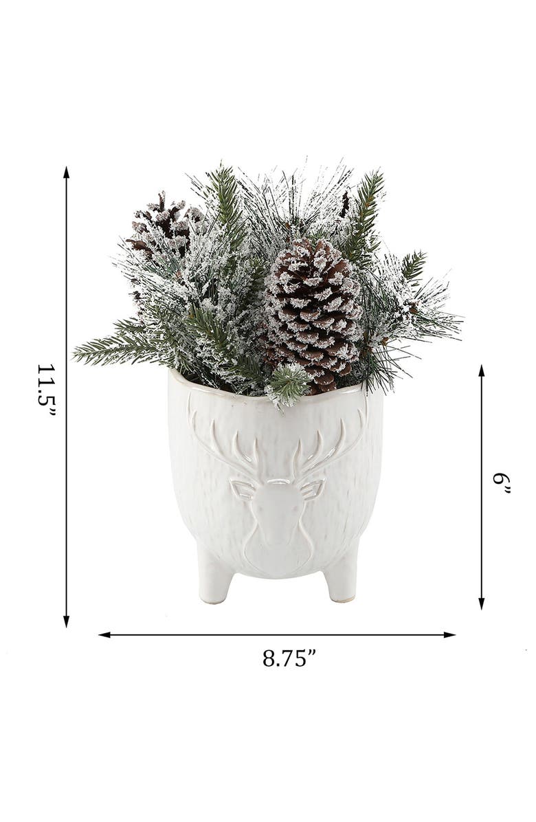 FLORA BUNDA Xmas Mix in 6" Stag Head Ceramic Footed Pot, Alternate, color, White