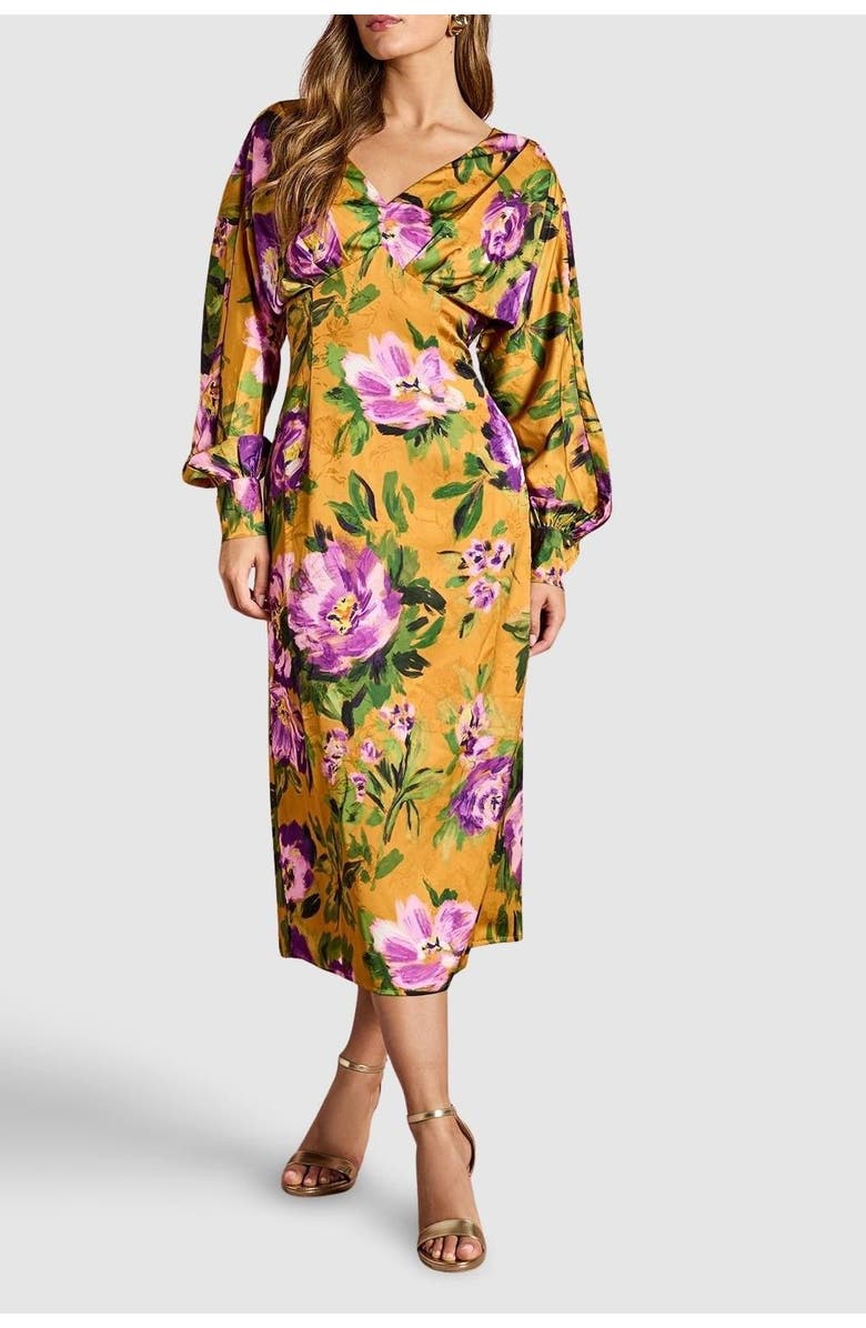 Coast Printed Satin Cowl Back Maxi Dress, Alternate, color, Chartreuse