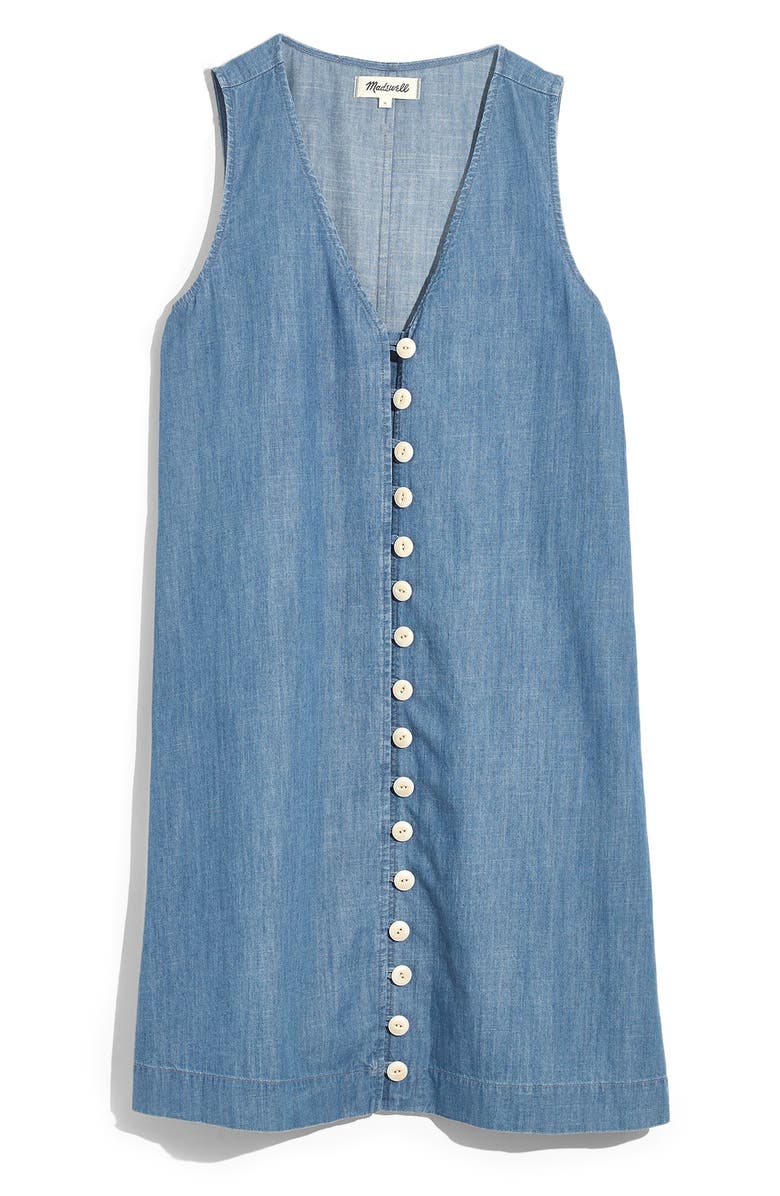 Madewell Easy Sleeveless Button Front Denim Dress, Main, color, 
