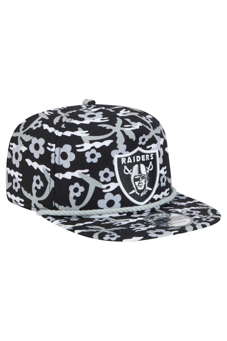 Men's New Era Black Las Vegas Raiders Wakey Wakey Golfer Snapback Hat, Alternate, color, Black