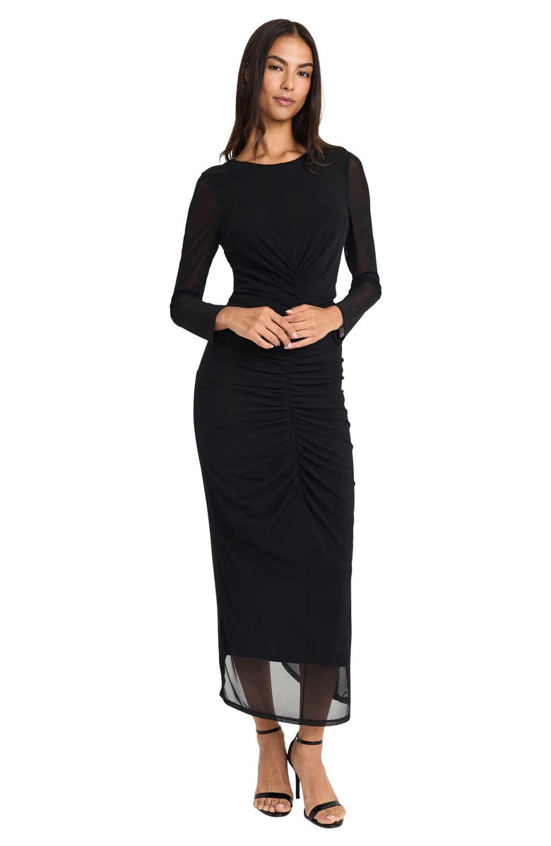 DONNA MORGAN FOR MAGGY Long Sleeve Ruched Mesh Maxi Dress, Alternate, color, 