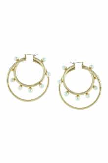 OLIVIA WELLES Faye Yellow Gold Plated Imitation Pearl Double Hoop Earrings