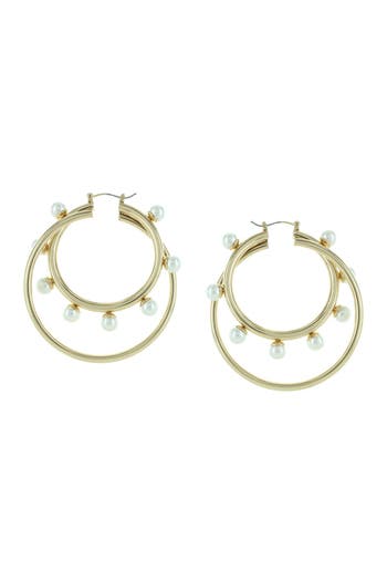 Olivia Welles Faye Yellow Gold Plated Imitation Pearl Double Hoop Earrings In Multi