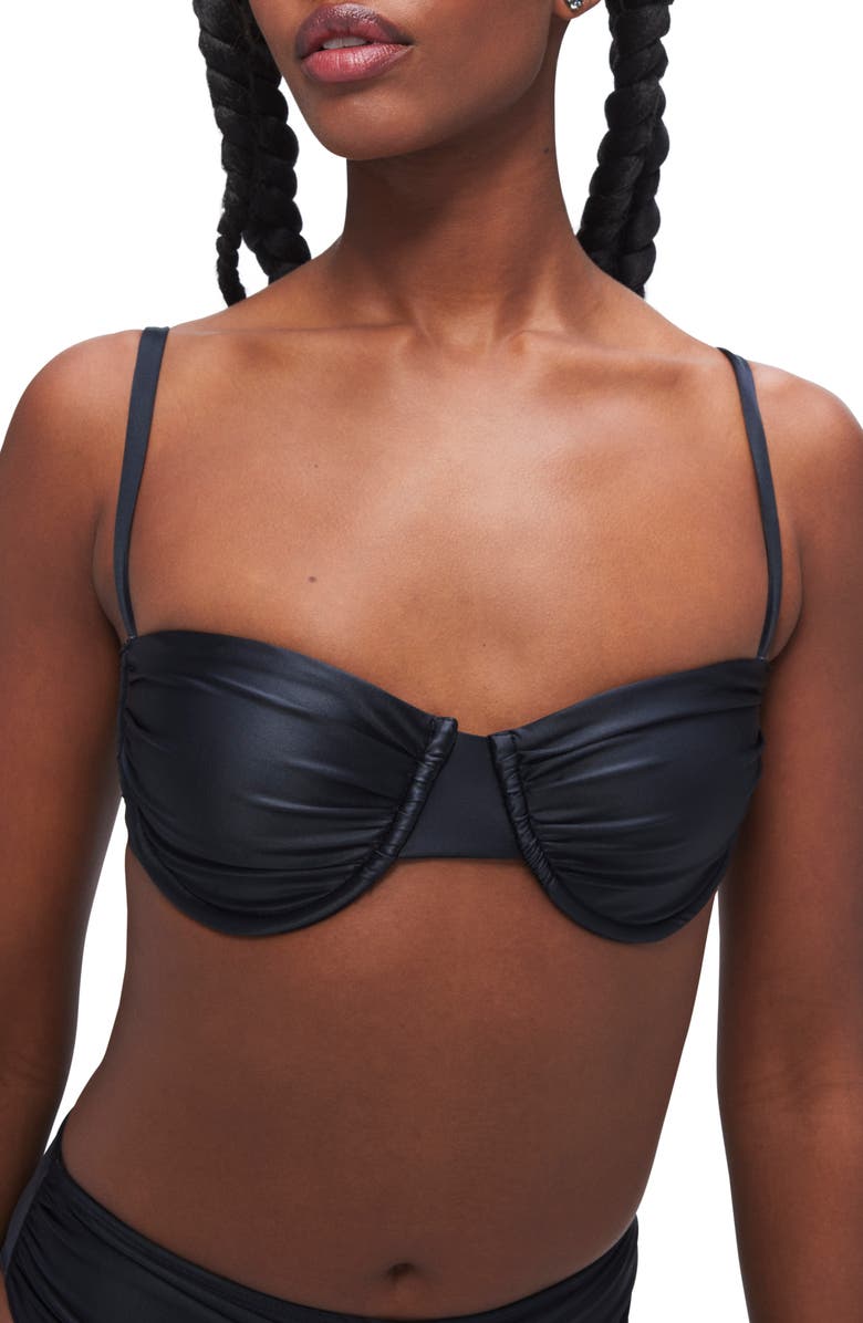 Good American Ruched Underwire Demi Cup Bikini Top, Main, color, 
