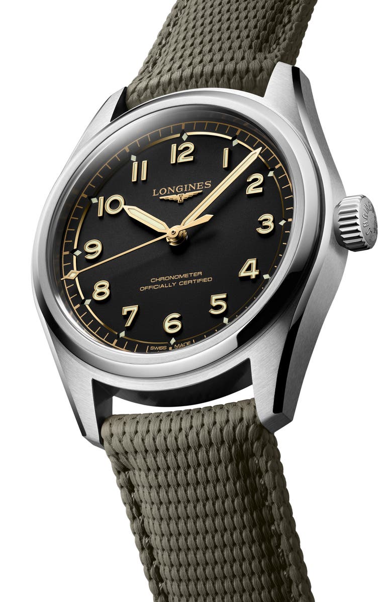 Longines Spirit Pilot NATO Strap Watch, 39mm, Alternate, color, Black