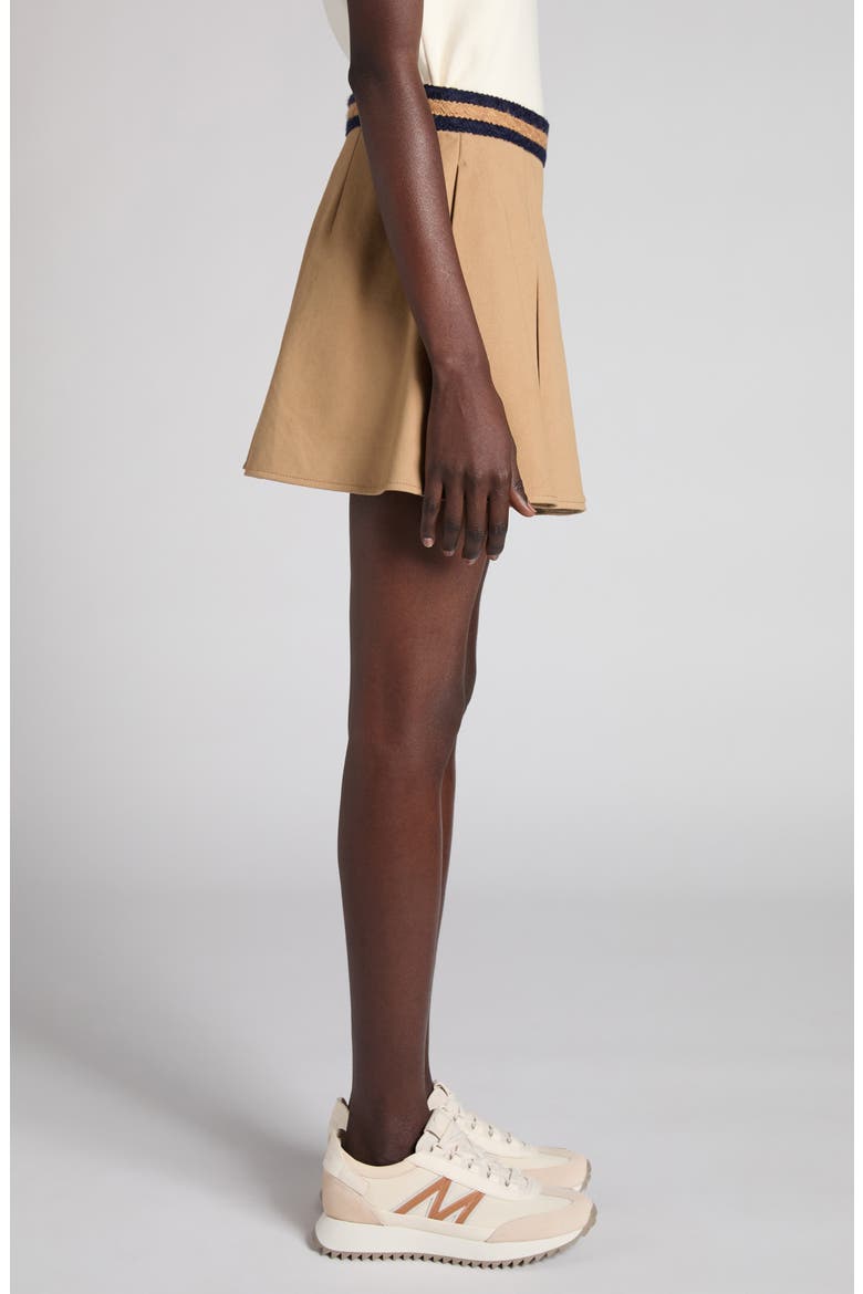 Pleated Cotton Stretch Gabardine Miniskirt, Alternate, color, BEIGE