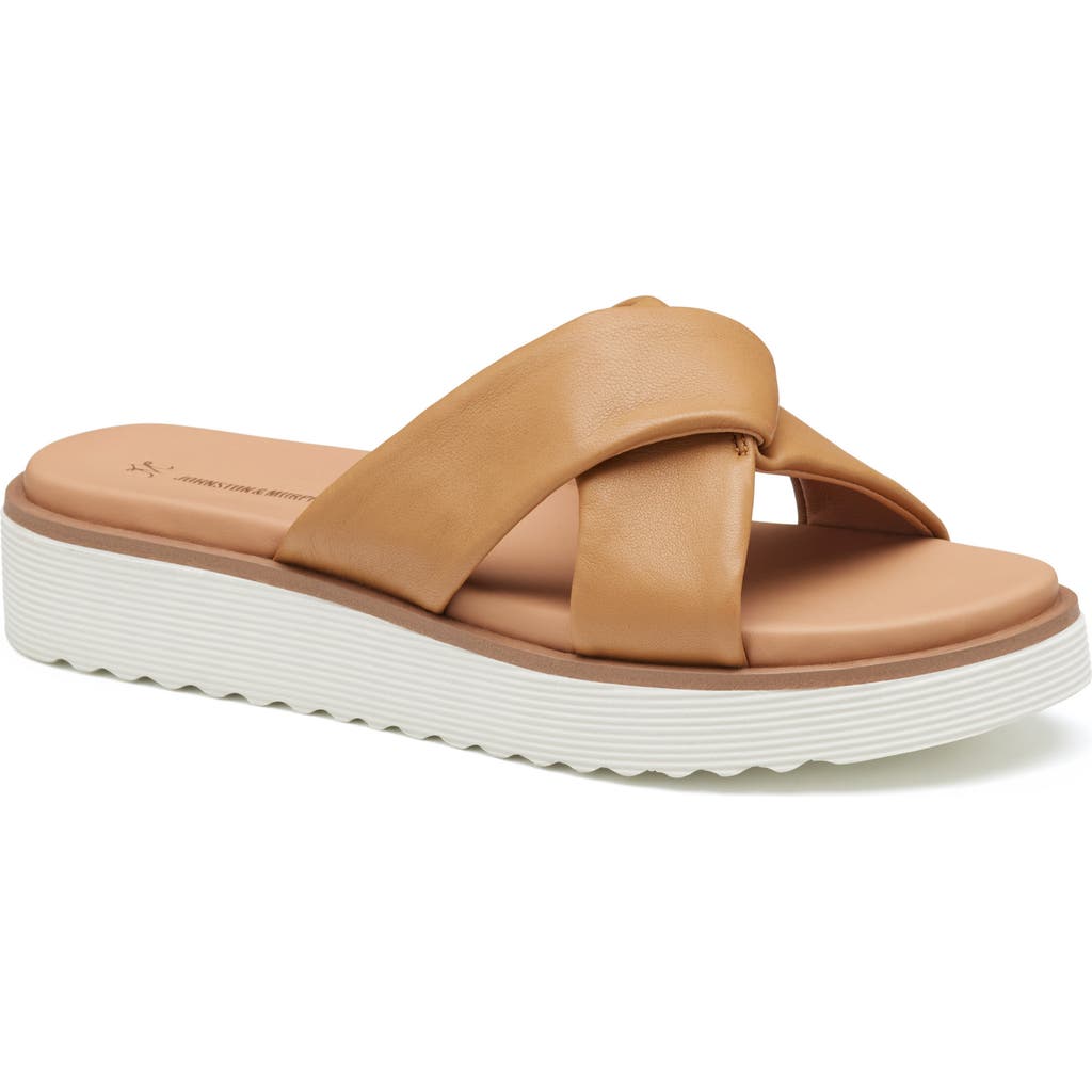 Johnston & Murphy Mitzi Knot Platform Wedge Slide Sandal In Tan Glove Leather