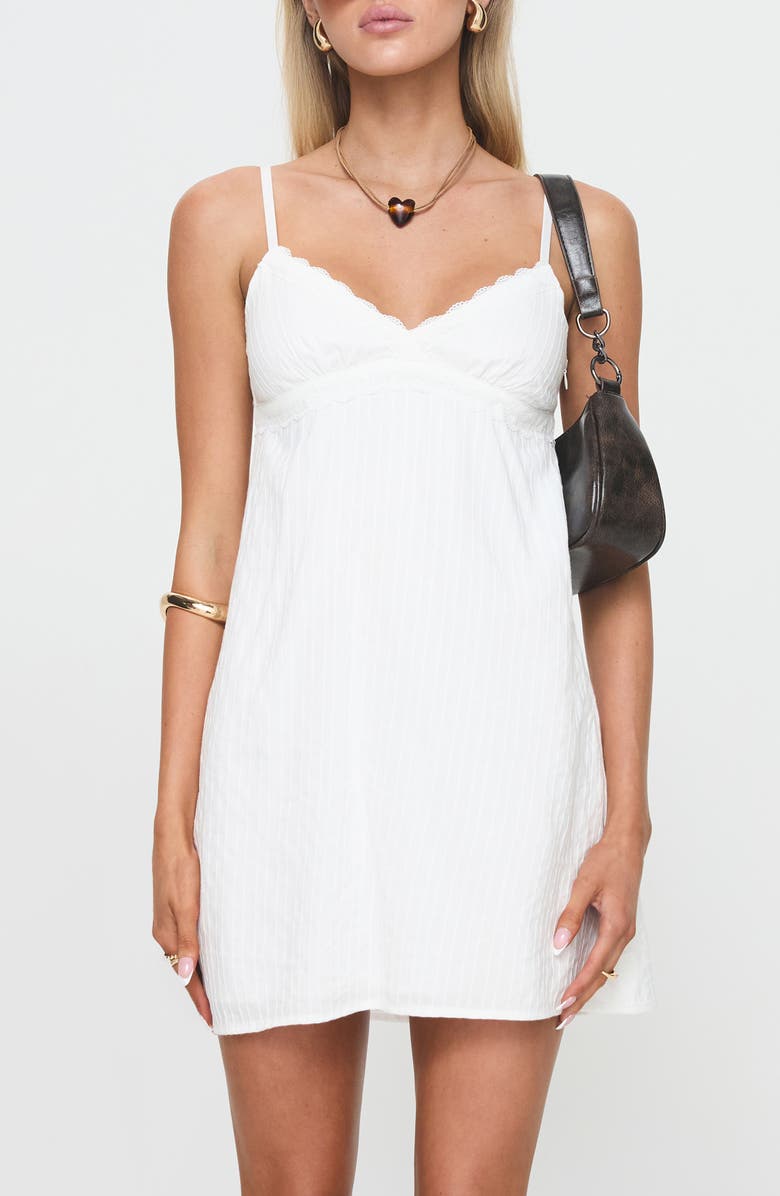 Princess Polly Lunya Lace Trim Recycled Cotton Minidress, Main, color,