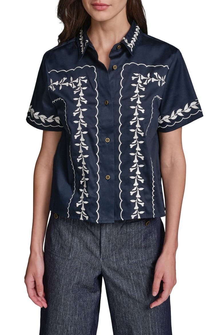 Embroidered Button-Up Shirt, Main, color, MIDNIGHT NAVY