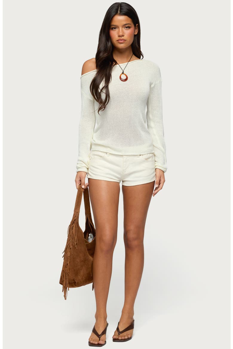 One-Shoulder Open Stitch Sweater, Alternate, color, CREAM